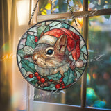 Christmas Squirrel Stained Glass Suncatcher, Holiday Window Art, Cute Animal Ornament, Winter Woodland Decor, Festive Gift Idea