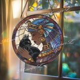 Egyptian Queen Stained Glass Suncatcher, Black Cat Window Art, Goddess Bastet Decor, Mystical Glass Ornament, Regal Home Gift