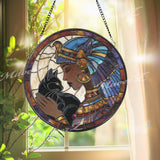 Egyptian Queen Stained Glass Suncatcher, Black Cat Window Art, Goddess Bastet Decor, Mystical Glass Ornament, Regal Home Gift