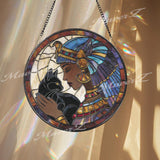 Egyptian Queen Stained Glass Suncatcher, Black Cat Window Art, Goddess Bastet Decor, Mystical Glass Ornament, Regal Home Gift