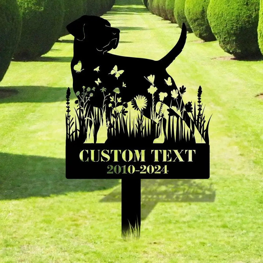 In Loving Memory Dog Stake - Name and Year Metal Sign - Personalized Monogram Dog Shape Metal Stake - Pet Loss Gift