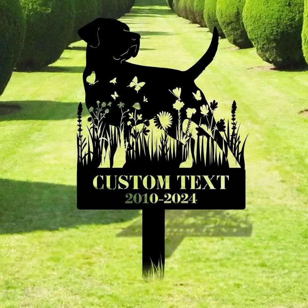 In Loving Memory Dog Stake - Name and Year Metal Sign - Personalized Monogram Dog Shape Metal Stake - Pet Loss Gift