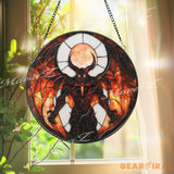 Inferno Demon Stained Glass Suncatcher Dark Fantasy Window Hanging Art Gothic Hellfire Decor for Horror & Mythology
