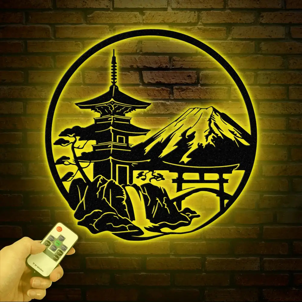 Japanese Scene Metal Art with Led Lights Torii Gate Metal Wall Decor Japanese Theme Wall Sign Japanese Bedroom Decor