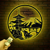 Japanese Scene Metal Art with Led Lights Torii Gate Metal Wall Decor Japanese Theme Wall Sign Japanese Bedroom Decor