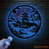 Japanese Temple Art Bonsai Tree Metal Wall Art with Led Lights Japanese Theme Wall Sign Bedroom Wall Art Japanese