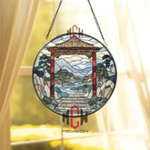 Japanese Torii Gate Stained Glass Suncatcher Zen Garden Landscape Glass Art Oriental Window Hanging Tranquil Asian Home
