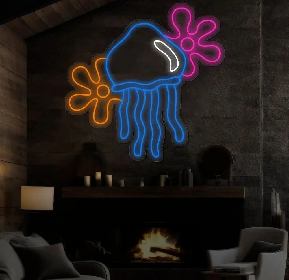 Jellyfish Neon Sign Custom Spongebob Flower Neon Light Jellyfish Decoration Neon Sign Jellyfish Wall Art Bedroom Decor