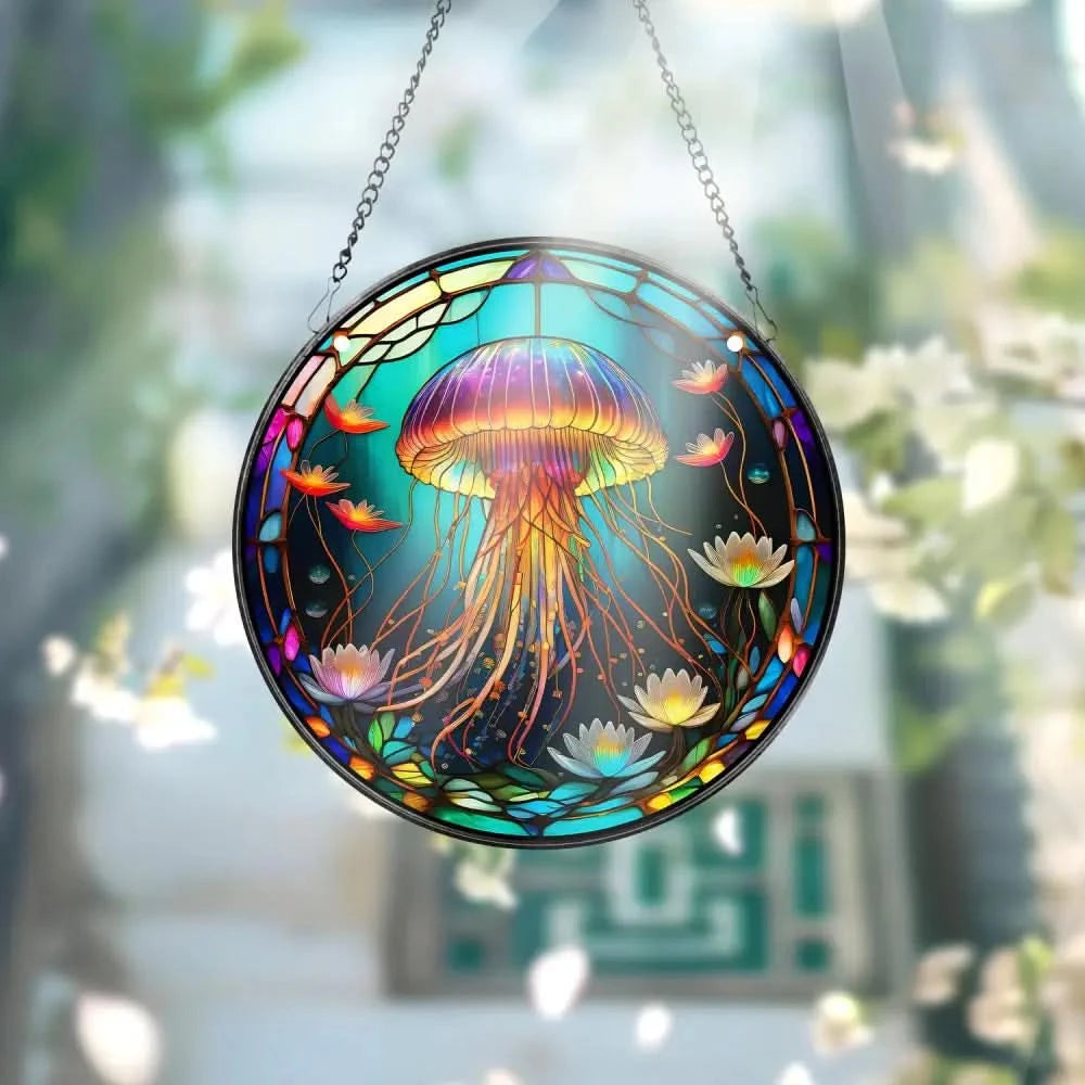 Jellyfish Suncatcher Ornament Jellyfish Glass Window Hanging Jelly Fish Sun Catcher Home Decor Coastal Room Decor Ocean