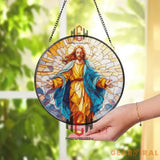 Jesus Christ Resurrection Stained Glass Suncatcher Radiant Savior Window Panel Christian Wall Art Easter Faith Home