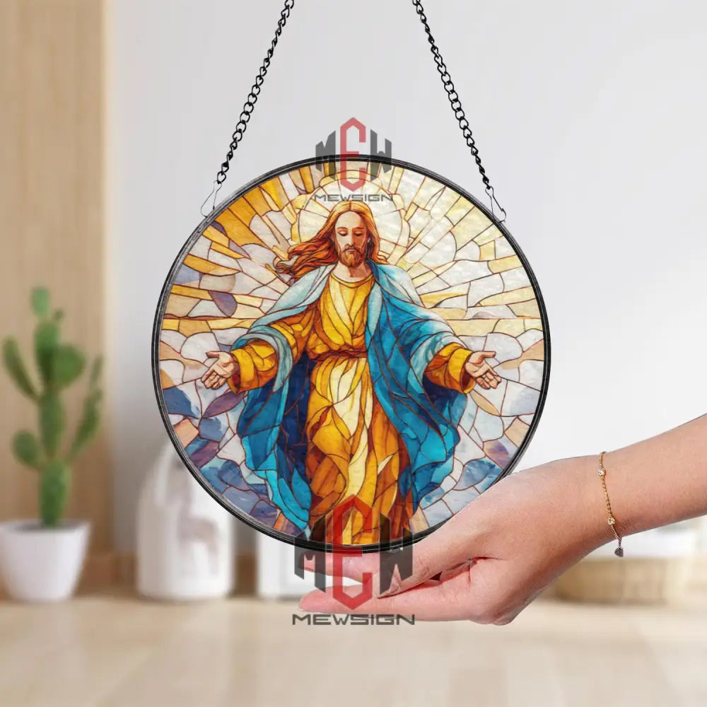 Jesus Christ Resurrection Stained Glass Suncatcher Radiant Savior Window Panel Christian Wall Art Easter Faith Home
