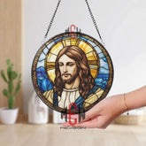 Jesus Christ Stained Glass Suncatcher Christian Window Hanging Panel Religious Spiritual Decor for Home Church or