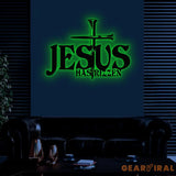 Jesus Has Rizzen Metal Wall Art with Led Light Christian Line Art Christian Wall Decor Cross Metal Sign Christian Gift,