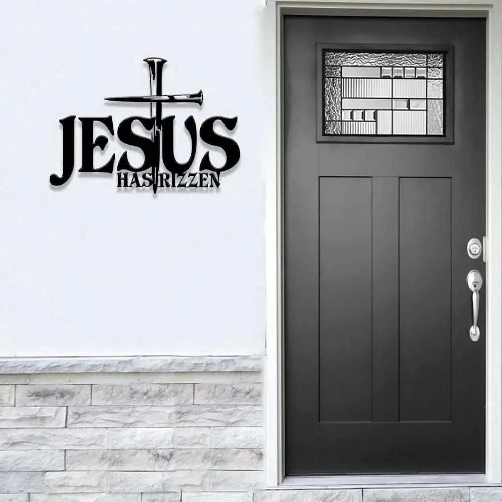 Jesus Has Rizzen Metal Wall Art with Led Light Christian Line Art Christian Wall Decor Cross Metal Sign Christian Gift,