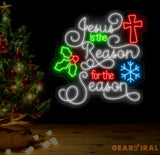 Jesus Is The Reason For The Season Neon Sign - Christmas LED Light Decor Festive Neon Wall Art Merry Christmas Sign