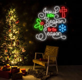 Jesus Is The Reason For The Season Neon Sign - Christmas LED Light Decor Festive Neon Wall Art Merry Christmas Sign
