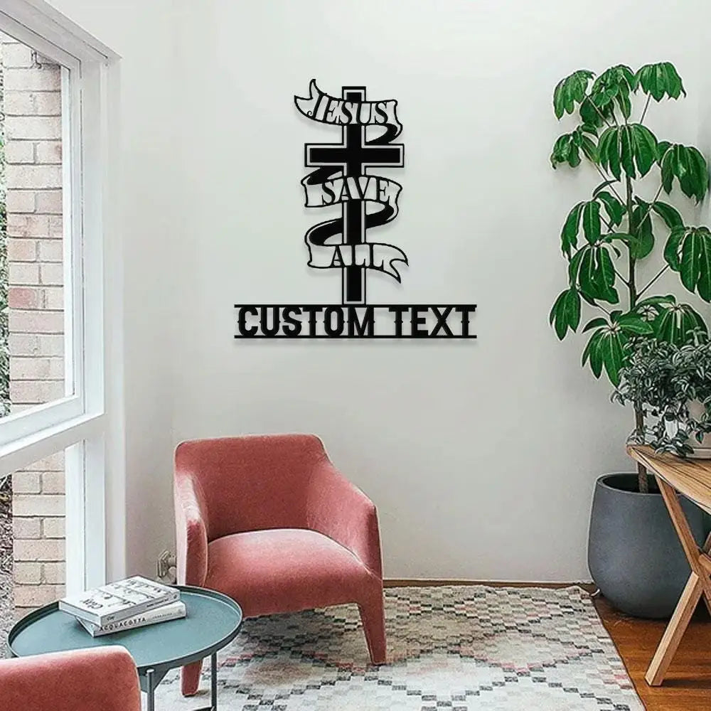 Jesus Saves All Family Est Metal Name Sign Personalized Split Letter Last Name Christian Sign Outdoor Door Hanger