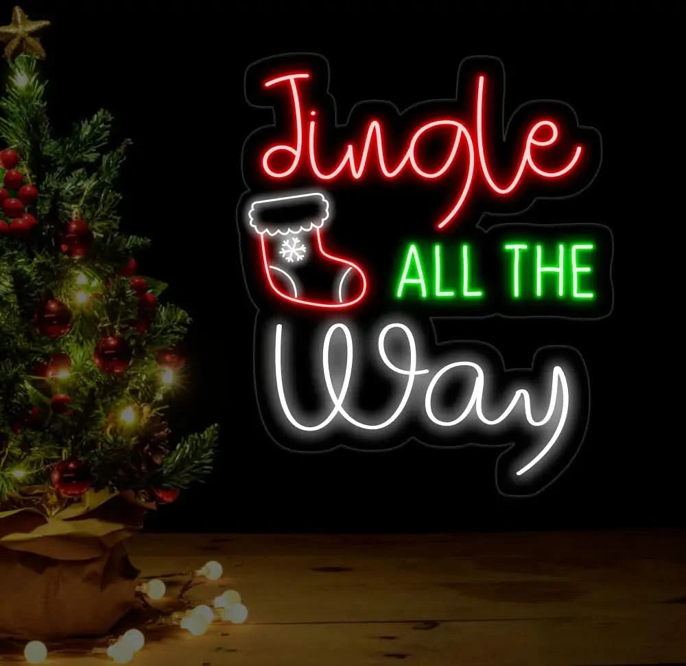 Jingle All The Way Neon Sign Merry Christmas Led Sign Christmas Neon Light Christmas Quote Wall Art Christmas House