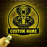 King Cobra Snake Metal Sign with LED Lights Custom Metal Wall Art Personalized Snake Sign for Garage or Man Cave