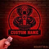 King Cobra Snake Metal Sign with LED Lights Custom Metal Wall Art Personalized Snake Sign for Garage or Man Cave