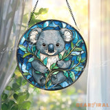 Koala Stained Glass Suncatcher Cute Aussie Animal Window Hanging Round Eucalyptus Forest Glass Art Wildlife Gift for