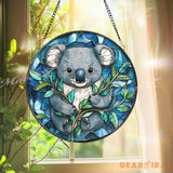 Koala Stained Glass Suncatcher Cute Aussie Animal Window Hanging Round Eucalyptus Forest Glass Art Wildlife Gift for