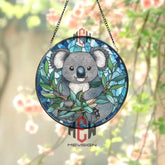 Koala Stained Glass Suncatcher Cute Australian Animal Window Hanging Round Wildlife Panel Decor Gift for Nature Lovers