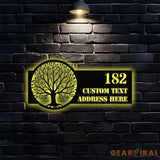 Life Tree Personalized Metal Address Led Sign - Last Name Initial Hanging - Personalize Metal Sign - Number Address