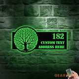 Life Tree Personalized Metal Address Led Sign - Last Name Initial Hanging - Personalize Metal Sign - Number Address