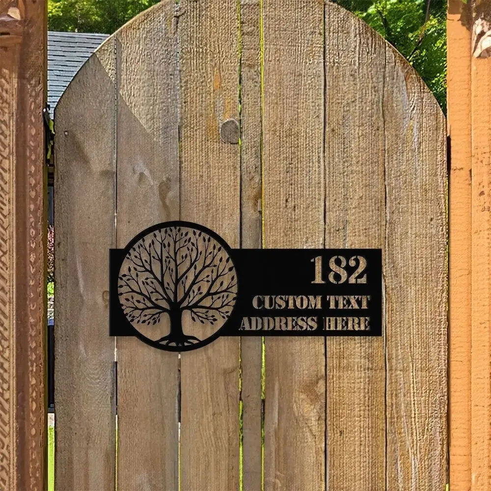Life Tree Personalized Metal Address Led Sign - Last Name Initial Hanging - Personalize Metal Sign - Number Address
