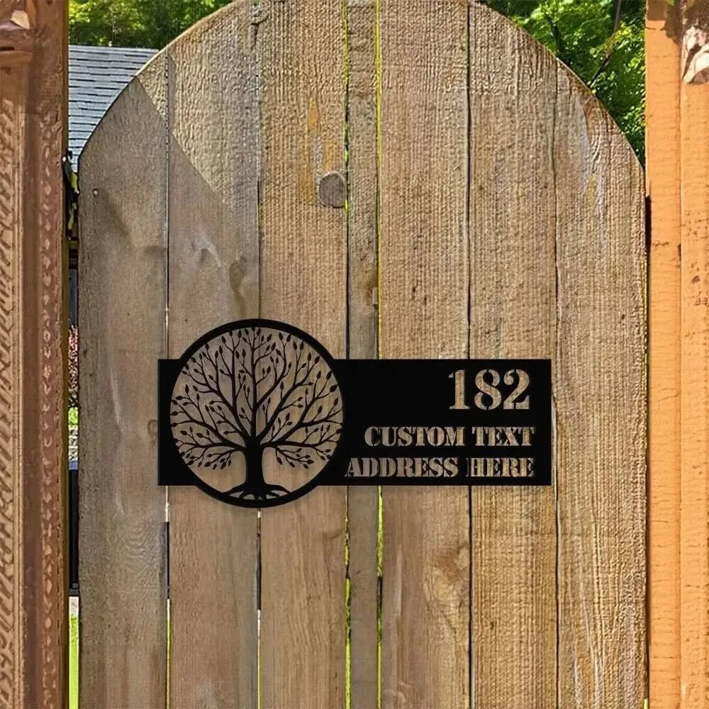 Life Tree Personalized Metal Address Led Sign - Last Name Initial Hanging - Personalize Metal Sign - Number Address