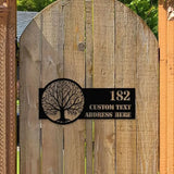 Life Tree Personalized Metal Address Led Sign - Last Name Initial Hanging - Personalize Metal Sign - Number Address