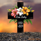 Lily Cross Memorial Garden Stake Personalized Grave Marker for Loved One Outdoor Cemetery Tribute with Name and Dates