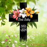 Lily Cross Memorial Garden Stake Personalized Grave Marker for Loved One Outdoor Cemetery Tribute with Name and Dates