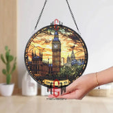 London Big Ben Stained Glass Suncatcher Sunset UK Landmark Window Panel British Heritage Glass Art Gothic Cityscape