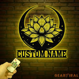 Lotus & Moon Metal Wall Art with LED Light Zen Lotus Flower Sign Yoga Wall Decor Mandala Art Living Room Decor