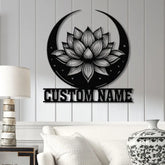 Lotus & Moon Metal Wall Art with LED Light Zen Lotus Flower Sign Yoga Wall Decor Mandala Art Living Room Decor