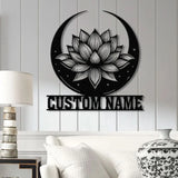 Lotus & Moon Metal Wall Art with LED Light Zen Lotus Flower Sign Yoga Wall Decor Mandala Art Living Room Decor