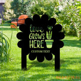 Love Grows Here Garden Sign Metal Stake Personalized Name Yard Sign Outdoor Door Garden Decor Metal Sign Garden Lovers