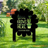 Love Grows Here Garden Sign Metal Stake Personalized Name Yard Sign Outdoor Door Garden Decor Metal Sign Garden Lovers