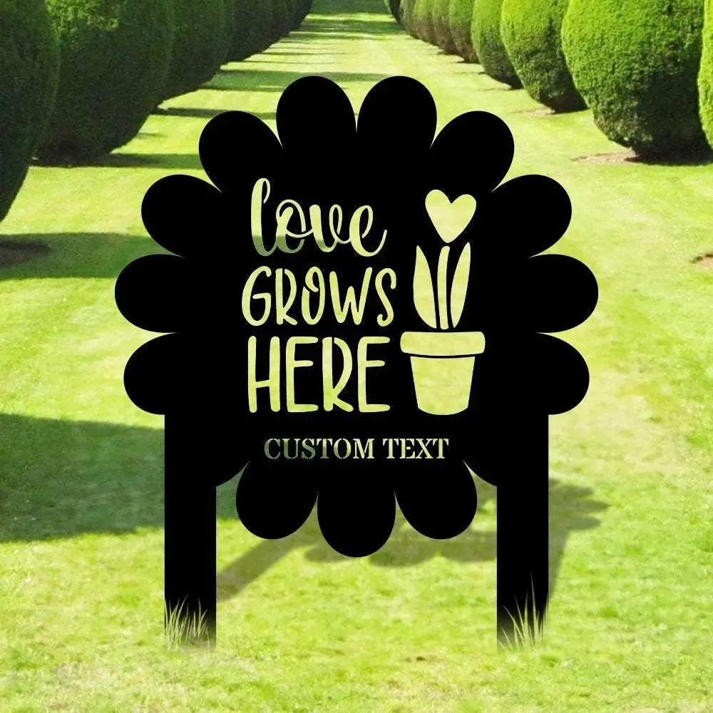 Love Grows Here Garden Sign Metal Stake Personalized Name Yard Sign Outdoor Door Garden Decor Metal Sign Garden Lovers
