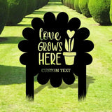 Love Grows Here Garden Sign Metal Stake Personalized Name Yard Sign Outdoor Door Garden Decor Metal Sign Garden Lovers