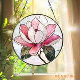 Magnolia Flower Stained Glass Suncatcher – Elegant Floral Window Hanging Romantic Pink Glass Art Gift for Nature and