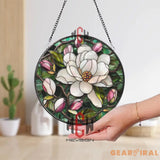 Magnolia Flower Stained Glass Suncatcher Elegant Floral Window Hanging Southern Bloom Glass Panel for Nature-Inspired
