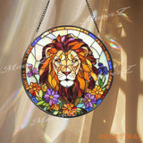 Majestic Lion Stained Glass Suncatcher Vibrant Jungle King Window Decor Regal Wildlife Art Gift for Animal Lovers and