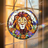 Majestic Lion Stained Glass Suncatcher Vibrant Jungle King Window Decor Regal Wildlife Art Gift for Animal Lovers and