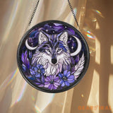 Majestic Wolf Stained Glass Suncatcher Moonlit Window Hanging Rustic Cabin Decor Wildlife Lover Gift Halloween Wall Art