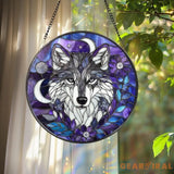 Majestic Wolf Stained Glass Suncatcher – Moonlit Wolf Window Hanging Wildlife Glass Art Nature Decor Wolf Lover Gift
