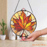 Maple Leaf Stained Glass Suncatcher Vibrant Autumn Leaf Window Hanging Round Fall Decor Panel Canadian Nature Gift for