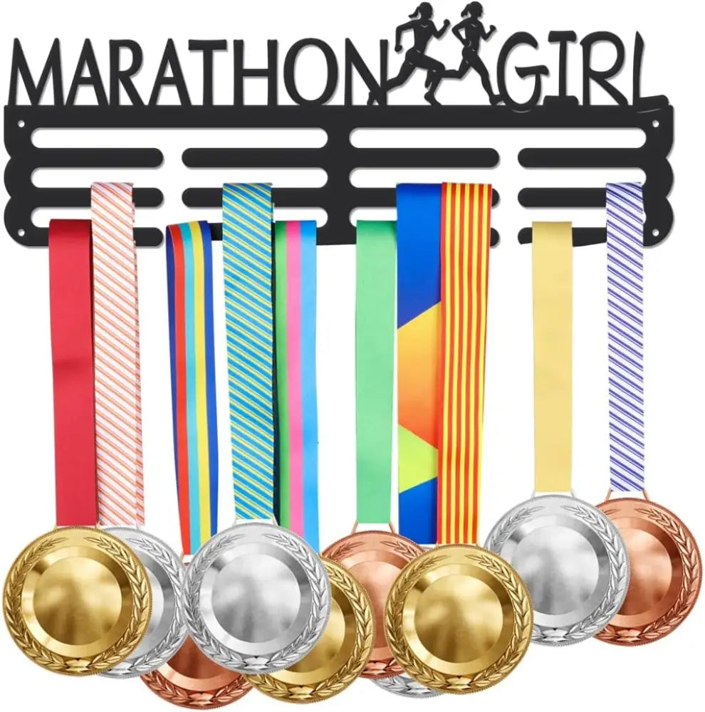 Marathon Girl Medal Display Rack Sports Events Medal Display Holder with 12 Lines Sturdy Steel Award Display Holders